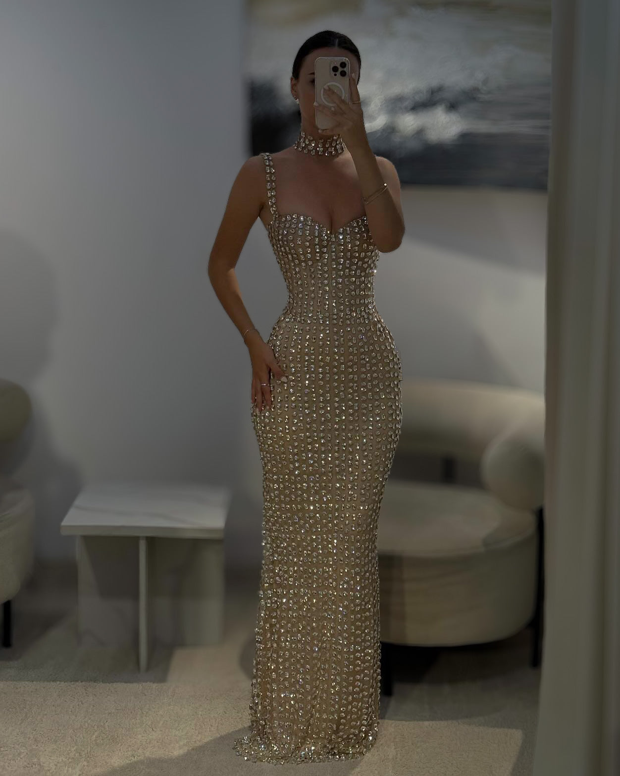 Crystal Beaded Corset Column Gown