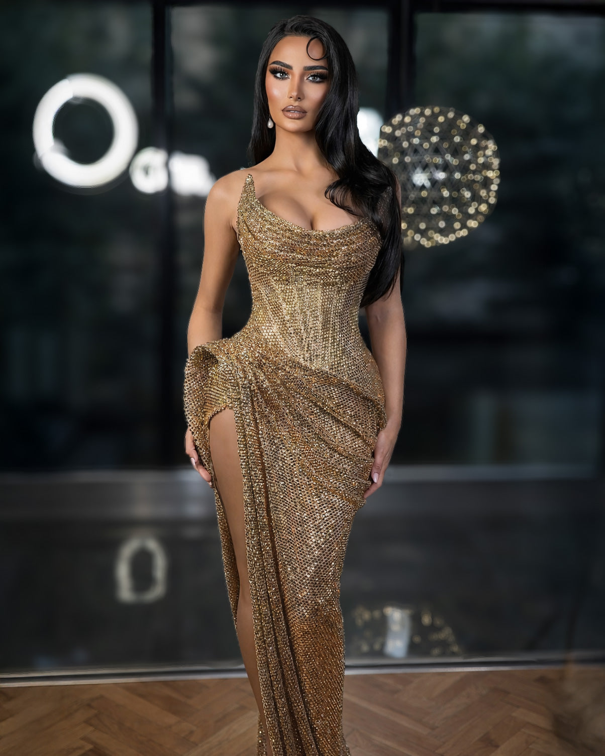 Gold Crystal Corset Dress for Evening & Red Carpet Events – Reinee Couture