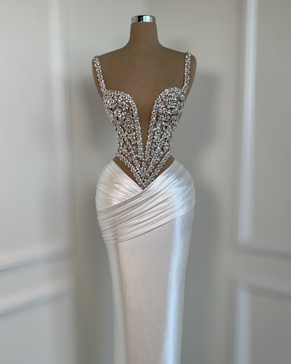 White Crystal Corset Column Gown – 2-Piece Couture Set