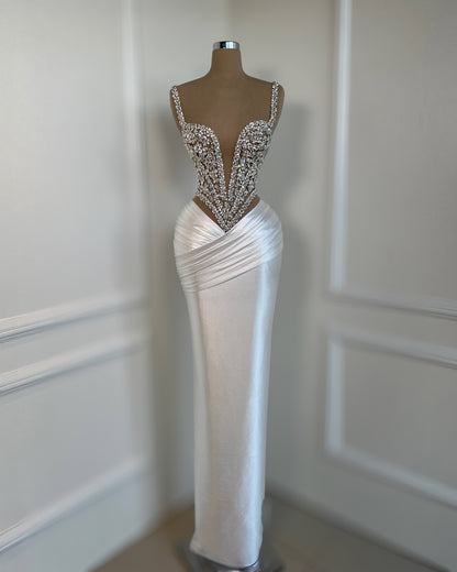 White Crystal Corset Column Gown – 2-Piece Couture Set