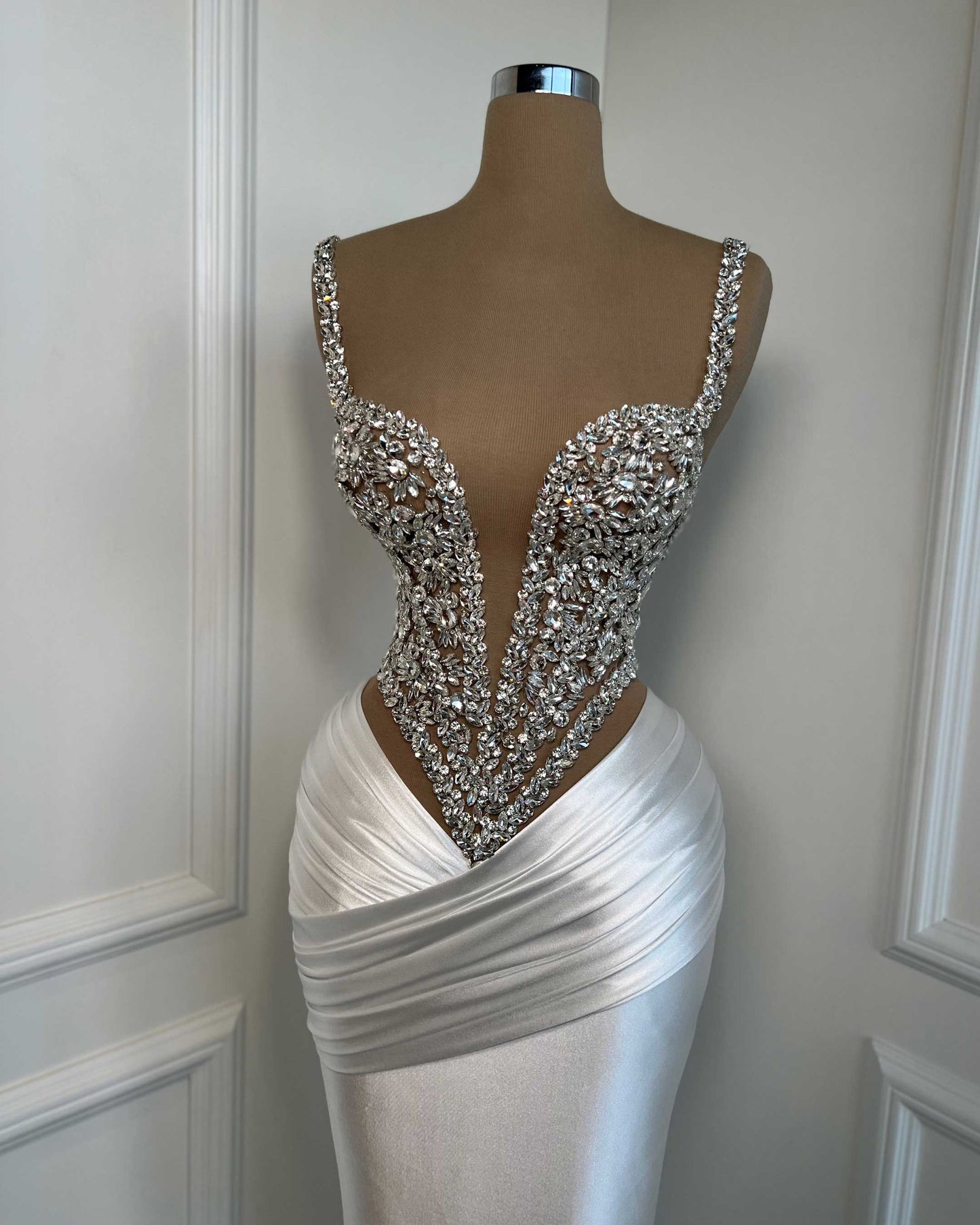 White Crystal Corset Column Gown – 2-Piece Couture Set