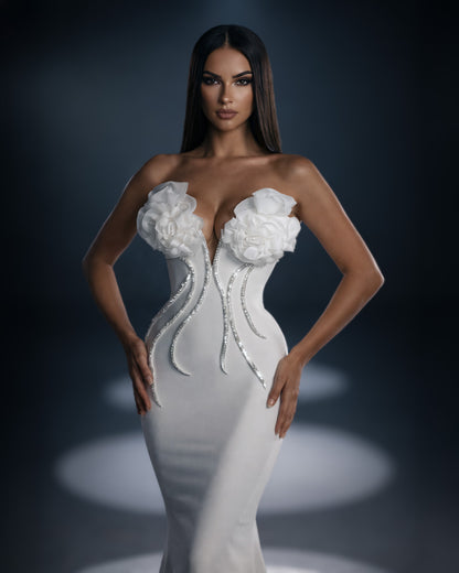 Ivory Floral Corset Mermaid Gown