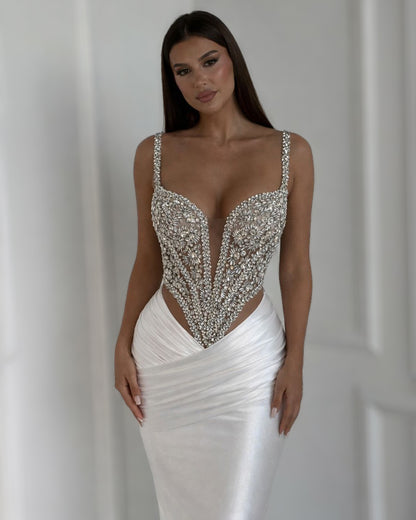 White Crystal Corset Column Gown – Two-Piece Couture Set