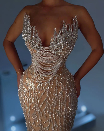 Champagne Crystal Corset Column Gown
