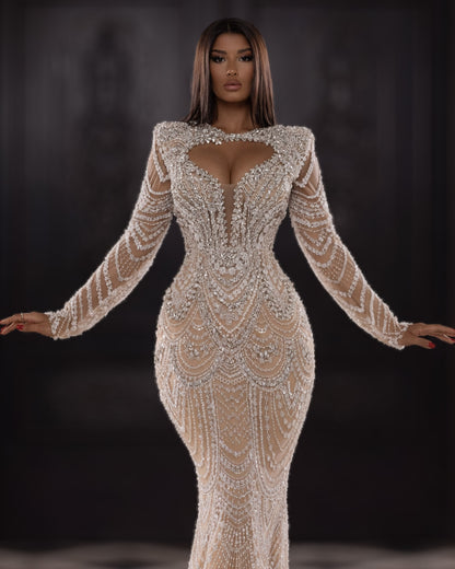 Champagne Crystal Corset Evening Dress