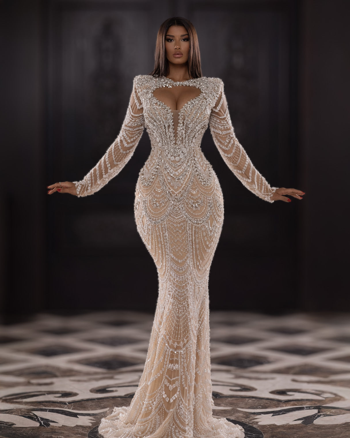 Champagne Crystal Corset Evening Dress