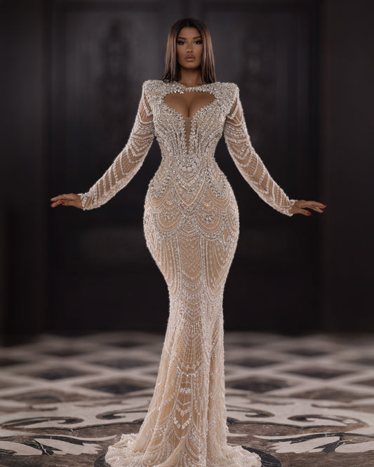 Champagne Crystal Corset Evening Dress