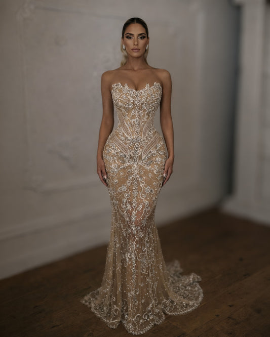 Nude Lace Corset Gown