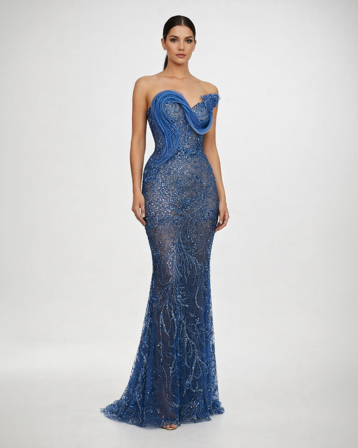 Royal Blue Embellished Strapless Evening Gown