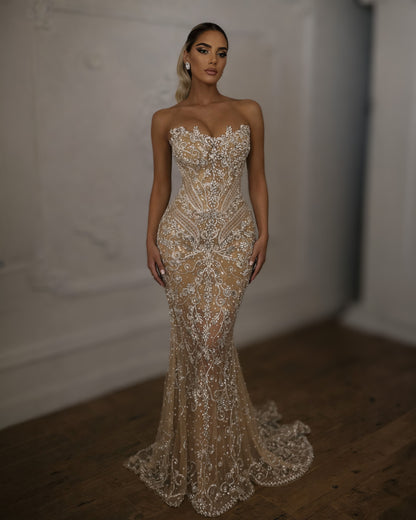 Nude Lace Corset Gown