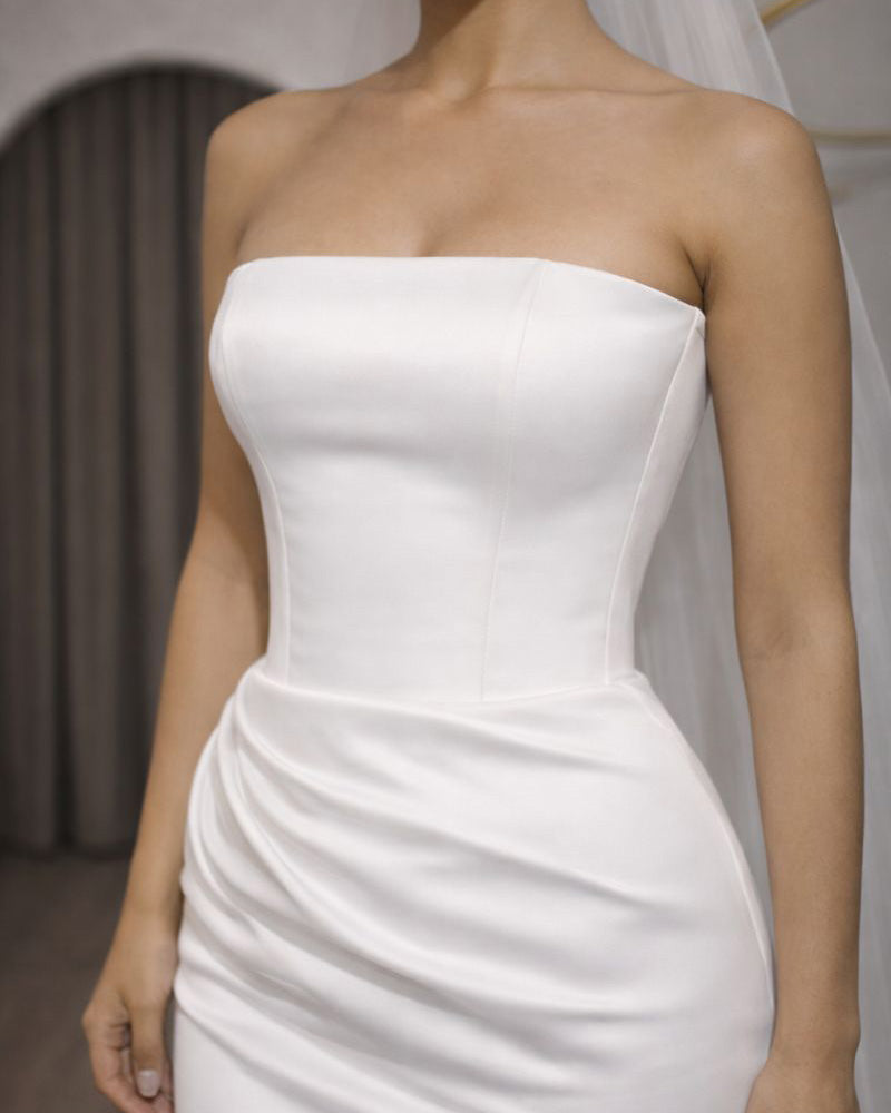 Ivory Strapless Corset Bridal Gown with Clean Column Silhouette