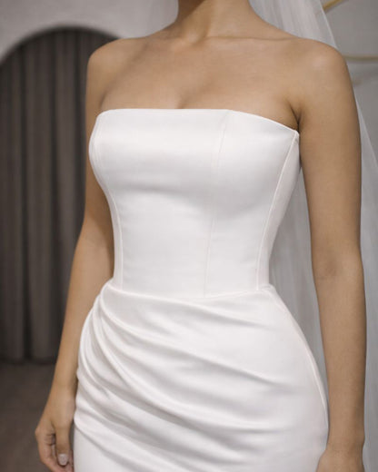Ivory Strapless Corset Bridal Gown with Clean Column Silhouette