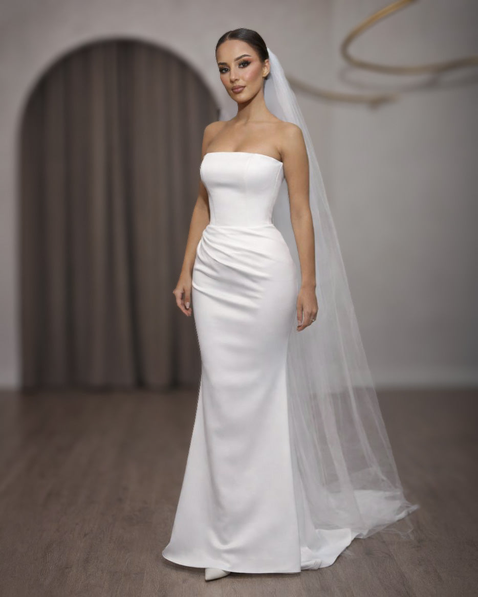 Ivory Strapless Corset Bridal Gown with Clean Column Silhouette