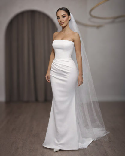 Ivory Strapless Corset Bridal Gown with Clean Column Silhouette