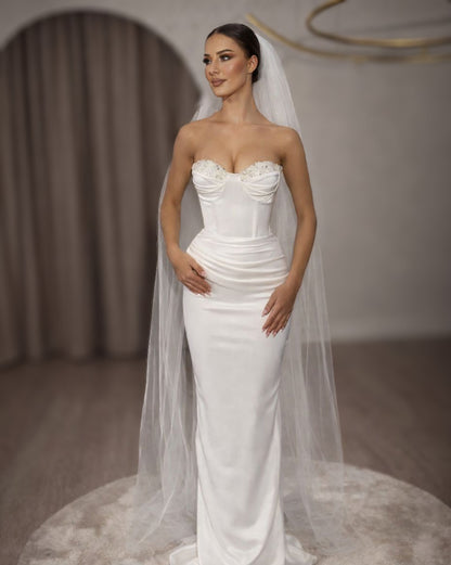 Ivory Crystal Bust Corset Bridal Gown with Sculpted Column Skirt