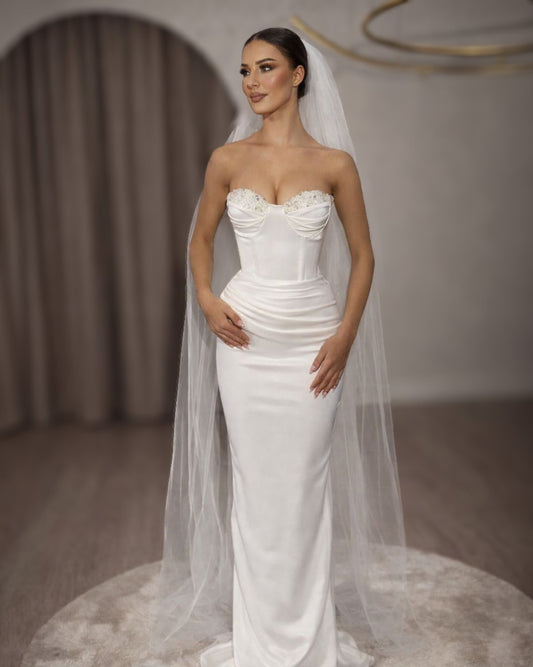 Ivory Crystal Bust Corset Bridal Gown with Sculpted Column Skirt