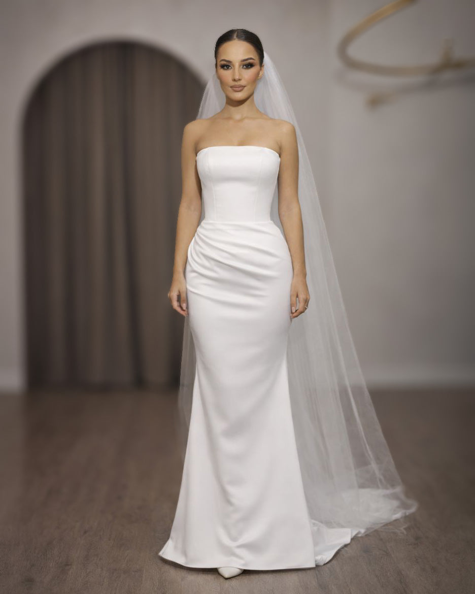 Ivory Strapless Corset Bridal Gown with Clean Column Silhouette