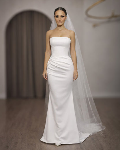 Ivory Strapless Corset Bridal Gown with Clean Column Silhouette