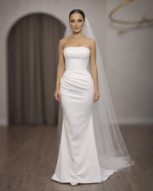 Ivory Strapless Corset Bridal Gown with Clean Column Silhouette