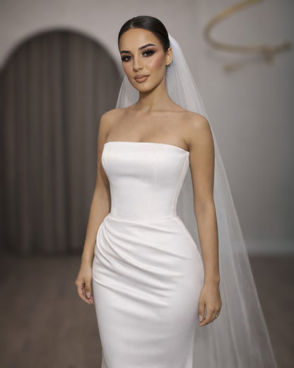 Ivory Strapless Corset Bridal Gown with Clean Column Silhouette