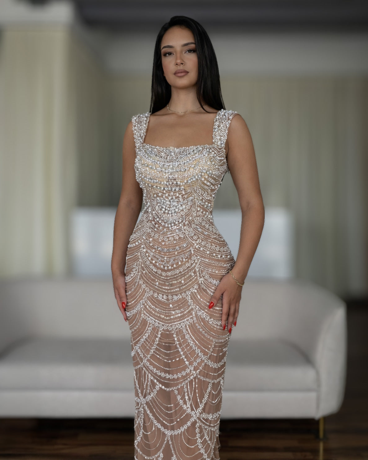 Nude Crystal Corset Dress