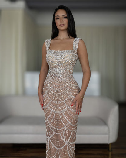 Nude Crystal Corset Dress