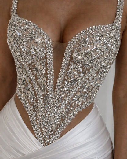 White Crystal Corset Column Gown – Two-Piece Couture Set