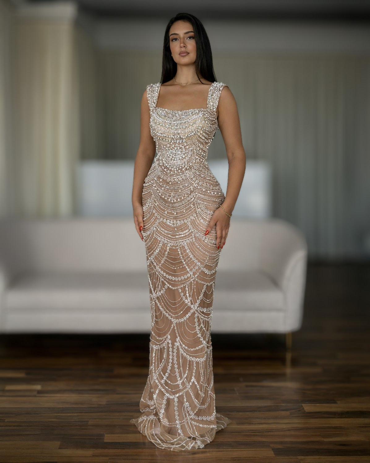 Nude Crystal Corset Dress