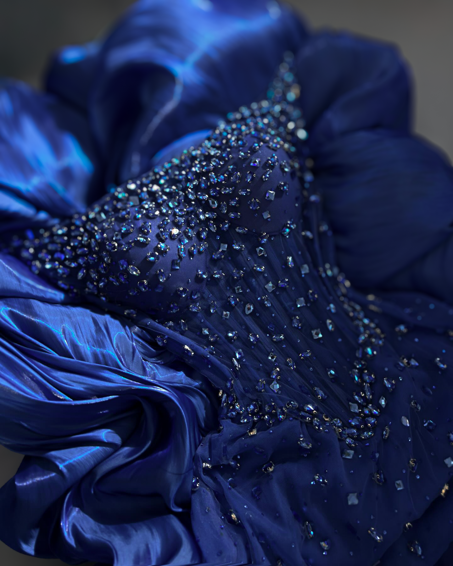 Midnight Blue Beaded Evening Dress