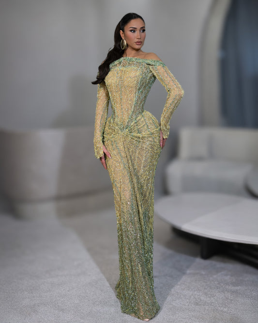 Chartreuse Crystal Corset Dress