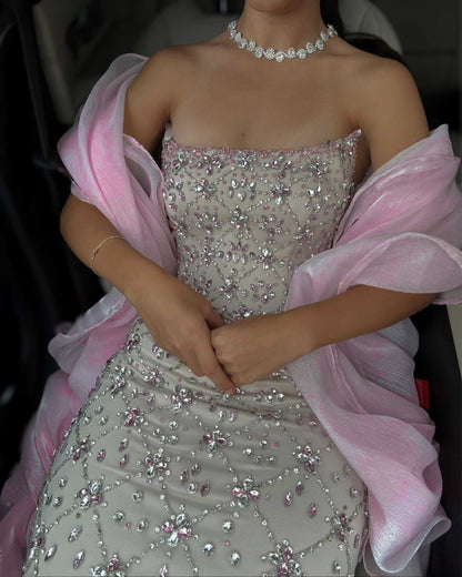 Blush Crystal Corset Column Gown