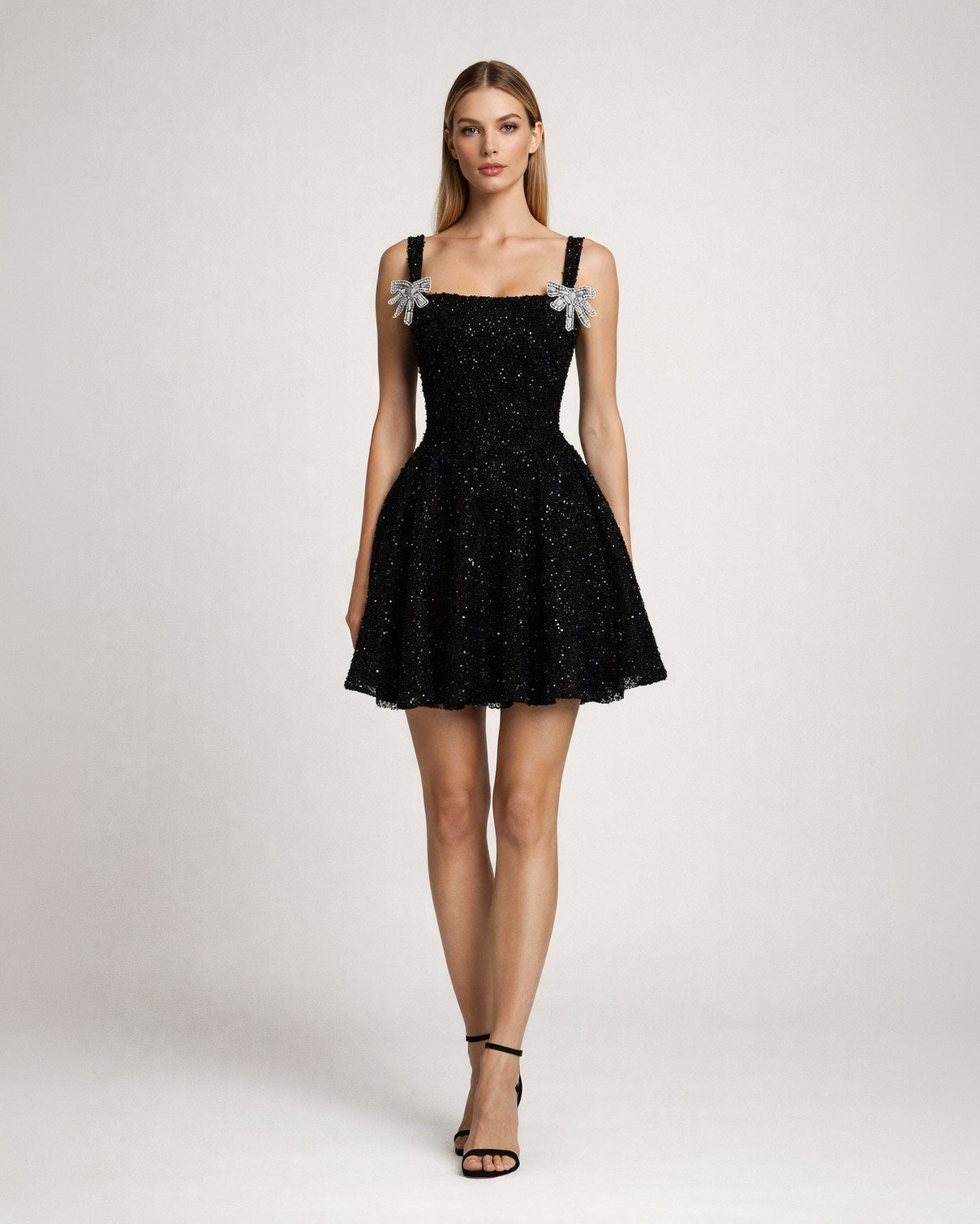 Black Embellished Bow Strap Mini Dress – Reinee Couture