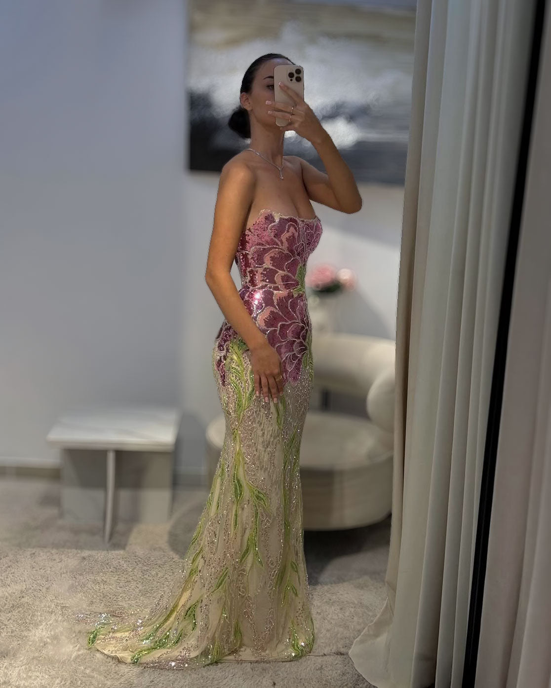 Strapless Floral Crystal Mermaid Gown