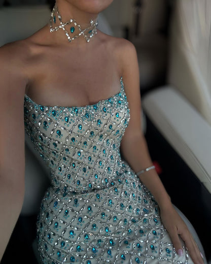Ivory & Sapphire Crystal Couture Gown