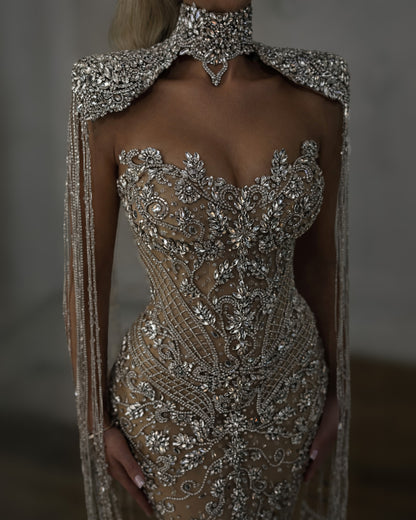 Crystal Cape Corset Wedding Gown