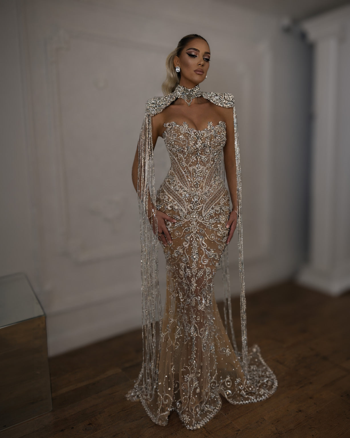 Crystal Cape Corset Wedding Gown