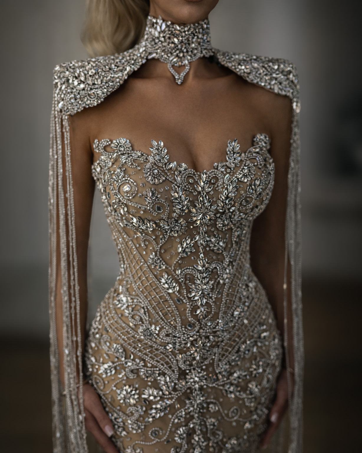 Crystal Cape Corset Wedding Gown