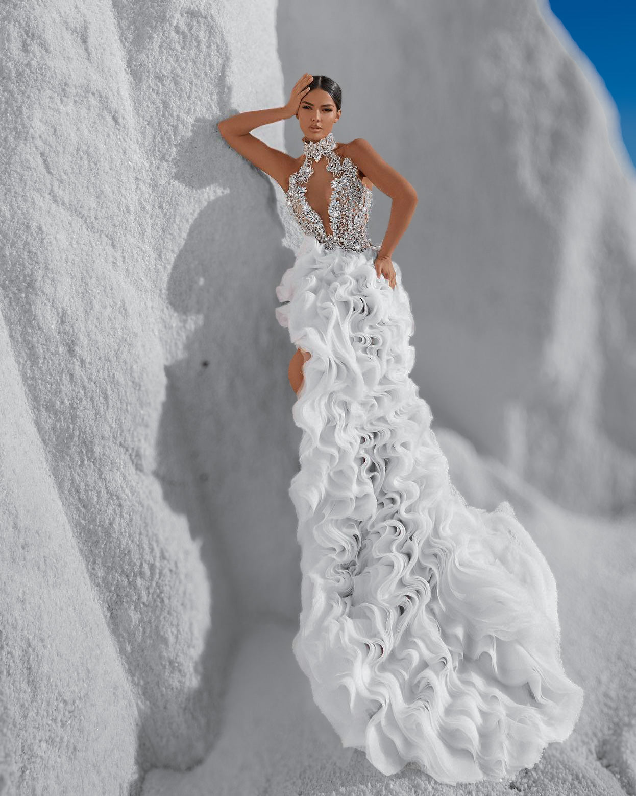 white corset mermaid dress Andrea and Leo WL031 - Long Lace Mermaid Dress
