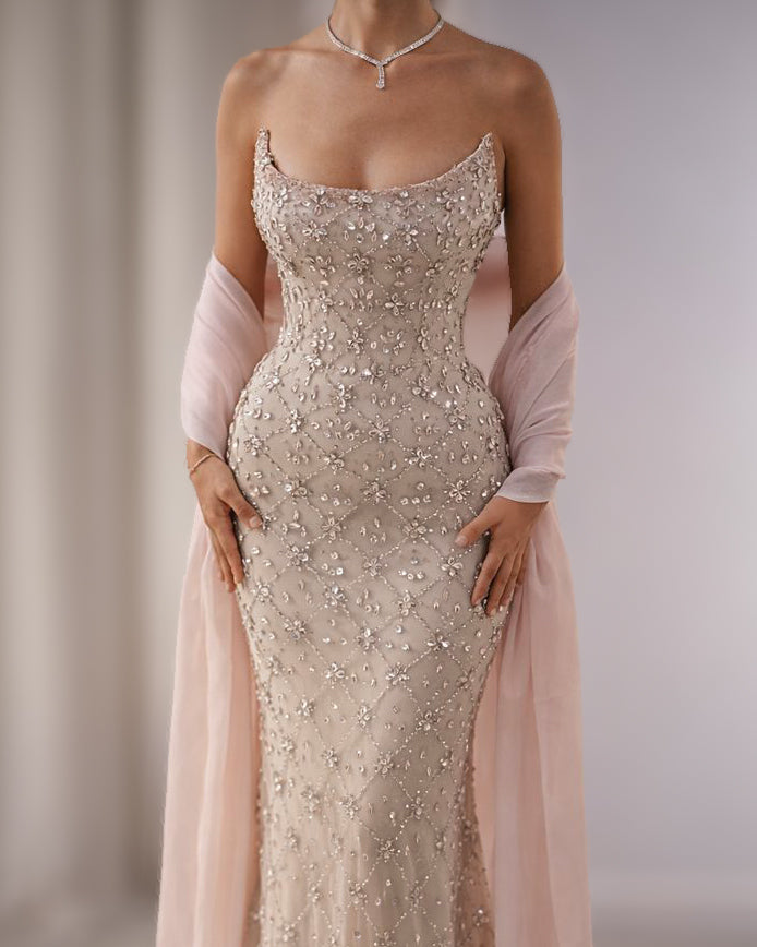 Blush Crystal Corset Column Gown