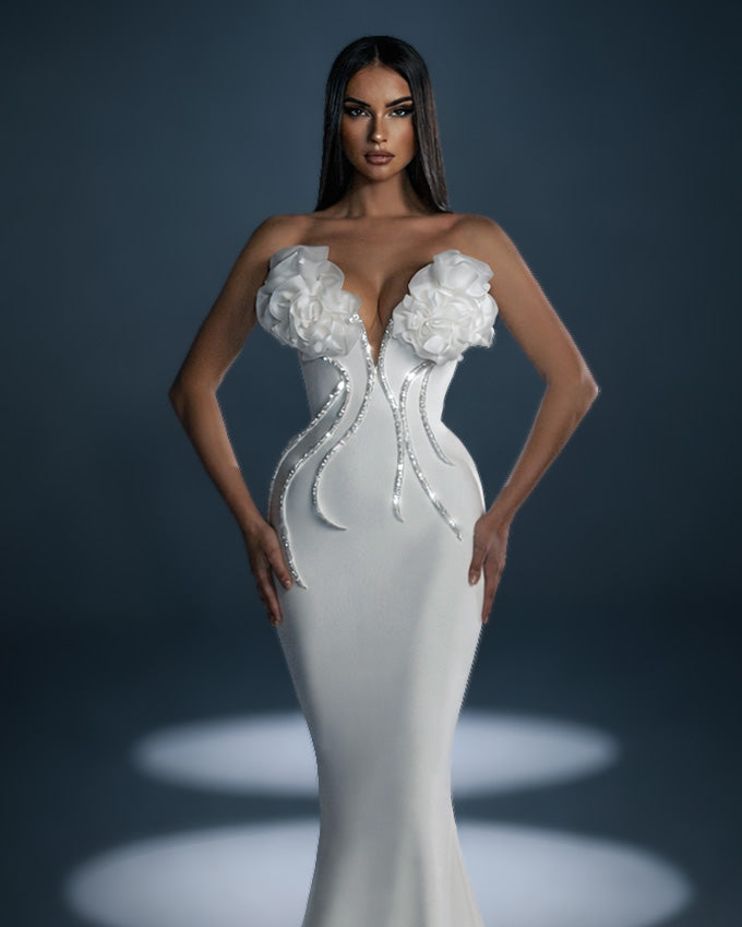 Ivory Floral Corset Mermaid Gown