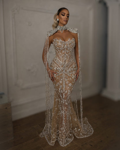 Crystal Cape Corset Wedding Gown