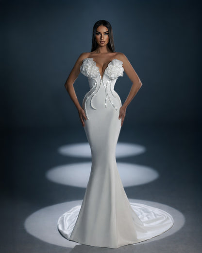 Ivory Floral Corset Mermaid Gown