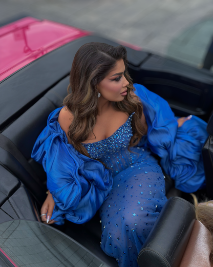 Midnight Blue Beaded Evening Dress