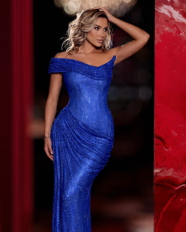 Blue Crystal Corset Evening Dress
