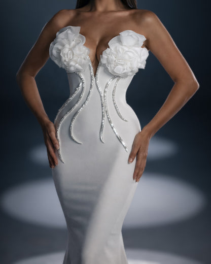 Ivory Floral Corset Mermaid Gown