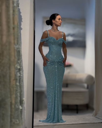 Ice Blue Sequin Corset Evening Gown